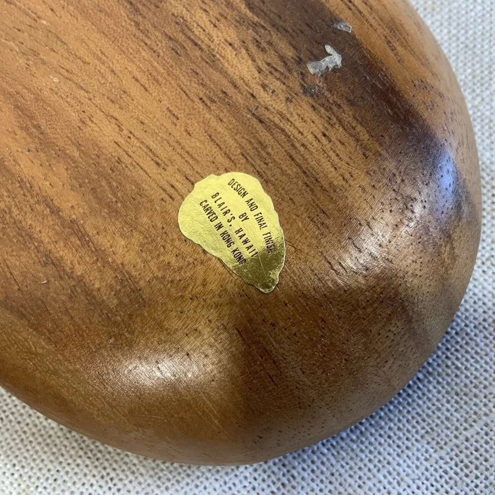 2 VTG Monkey Pod Pineapple Bowl Tiki Tropical Blair's Hawaii Luau Barware Signed